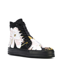 schwarze hohe Sneakers aus Leder mit Blumenmuster von Ann Demeulemeester