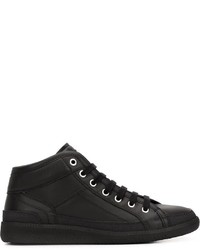 schwarze hohe Sneakers aus Leder mit geometrischem Muster
