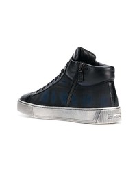 schwarze hohe Sneakers aus Leder mit Karomuster von Santoni