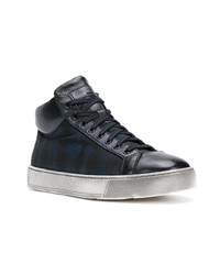 schwarze hohe Sneakers aus Leder mit Karomuster von Santoni