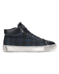 schwarze hohe Sneakers aus Leder mit Karomuster von Santoni