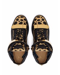 schwarze hohe Sneakers aus Leder mit Leopardenmuster von Giuseppe Zanotti