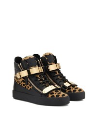 schwarze hohe Sneakers aus Leder mit Leopardenmuster von Giuseppe Zanotti