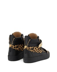 schwarze hohe Sneakers aus Leder mit Leopardenmuster von Giuseppe Zanotti