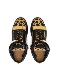 schwarze hohe Sneakers aus Leder mit Leopardenmuster von Giuseppe Zanotti