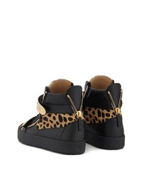 schwarze hohe Sneakers aus Leder mit Leopardenmuster von Giuseppe Zanotti