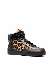 schwarze hohe Sneakers aus Leder mit Leopardenmuster von Moschino