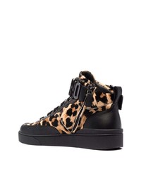 schwarze hohe Sneakers aus Leder mit Leopardenmuster von Moschino