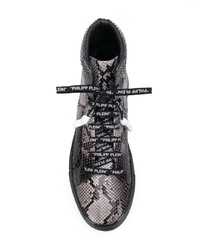 schwarze hohe Sneakers aus Leder mit Schlangenmuster von Philipp Plein