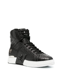 schwarze hohe Sneakers aus Leder mit Schlangenmuster von Philipp Plein