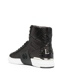 schwarze hohe Sneakers aus Leder mit Schlangenmuster von Philipp Plein