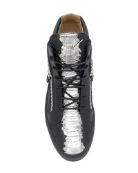 schwarze hohe Sneakers aus Leder mit Schlangenmuster von Giuseppe Zanotti Design