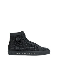 schwarze hohe Sneakers aus Leder mit Schlangenmuster von Philipp Plein