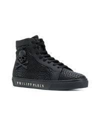 schwarze hohe Sneakers aus Leder mit Schlangenmuster von Philipp Plein