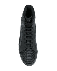 schwarze hohe Sneakers aus Leder mit Schlangenmuster von Philipp Plein