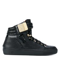 schwarze hohe Sneakers aus Leder mit Schlangenmuster von Giuliano Galiano