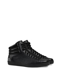 schwarze hohe Sneakers aus Leder von Gucci