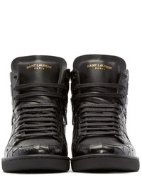 schwarze hohe Sneakers aus Leder von Saint Laurent