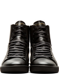 schwarze hohe Sneakers aus Leder von Saint Laurent