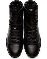 schwarze hohe Sneakers aus Leder von Saint Laurent