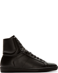 schwarze hohe Sneakers aus Leder von Saint Laurent