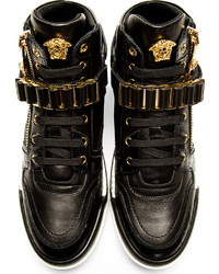 schwarze hohe Sneakers aus Leder von Versace