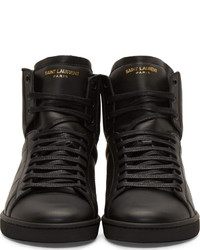 schwarze hohe Sneakers aus Leder von Saint Laurent