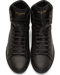 schwarze hohe Sneakers aus Leder von Saint Laurent