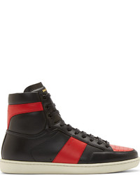 schwarze hohe Sneakers aus Leder von Saint Laurent