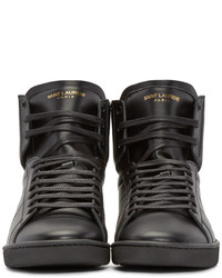 schwarze hohe Sneakers aus Leder von Saint Laurent