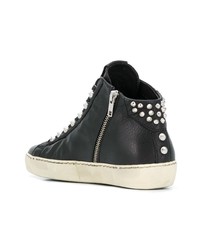 schwarze hohe Sneakers aus Leder von Leather Crown