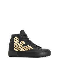 schwarze hohe Sneakers aus Leder von Ea7 Emporio Armani