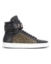 schwarze hohe Sneakers aus Leder von Philipp Plein