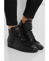 schwarze hohe Sneakers aus Leder von Saint Laurent