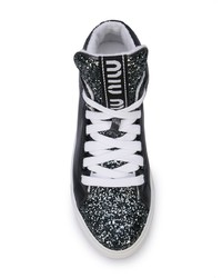 schwarze hohe Sneakers aus Leder von Miu Miu