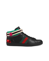 schwarze hohe Sneakers aus Leder von Gucci