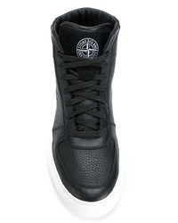 schwarze hohe Sneakers aus Leder von Stone Island