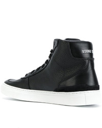 schwarze hohe Sneakers aus Leder von Stone Island