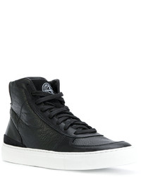 schwarze hohe Sneakers aus Leder von Stone Island