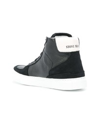 schwarze hohe Sneakers aus Leder von Stone Island