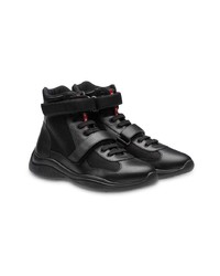 schwarze hohe Sneakers aus Leder von Prada