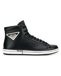 schwarze hohe Sneakers aus Leder von Prada