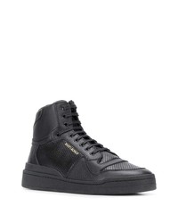 schwarze hohe Sneakers aus Leder von Saint Laurent