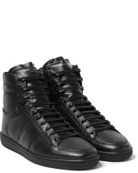 schwarze hohe Sneakers aus Leder von Saint Laurent