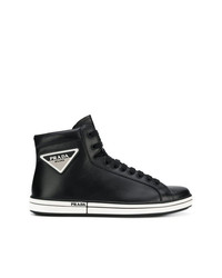 schwarze hohe Sneakers aus Leder von Prada