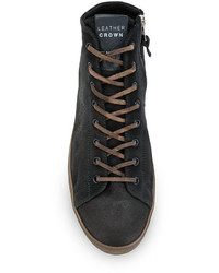 schwarze hohe Sneakers aus Leder von Leather Crown