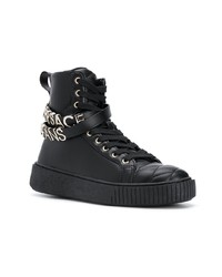 schwarze hohe Sneakers aus Leder von Versace Jeans