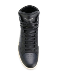 schwarze hohe Sneakers aus Leder von Saint Laurent