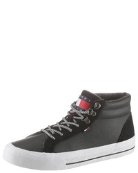 schwarze hohe Sneakers aus Leder von Tommy Jeans