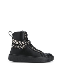 schwarze hohe Sneakers aus Leder von Versace Jeans